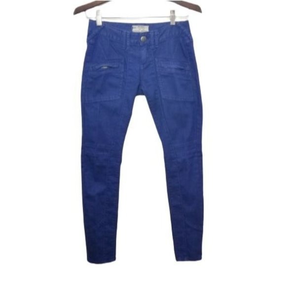 Free People Cobalt Blue Skinny Moto Utility Jeans 25 Zippered Pockets - Picture 2 of 7